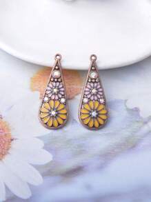 6قطع من سبيكة الزنك على الطراز الرجعي أشكال زهرية ذات قطرات ماء طويلة، قلادات مجوهرات مرصعة بالراين ستون، اكسسوارات