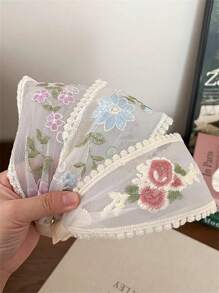 3pcs Women Elegant Floral Embroidered Mesh, White Lace Trim, Wide Headband, Bang Decoration Hair Accessory, Suitable For Everyday, Party, Vacation, Boho Style - Multicolor - View 8