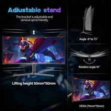 GAWFOLK 34 Inch Ultrawide Curved Gaming Monitor, 1500R PC Screen 165hz UWQHD 3440x1440, Curved Computer Screen With FreeSync,Multi-Directional Adjustable Base-Balck