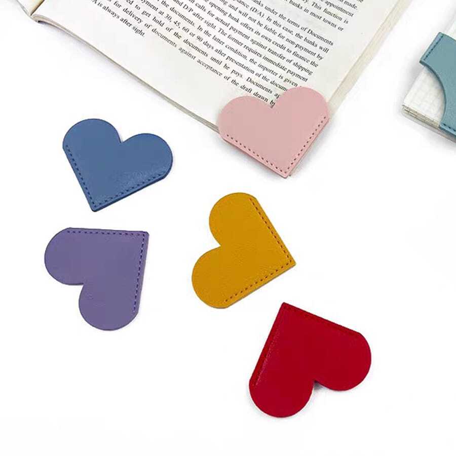 4/8pcs Creative Simple Leather Love Bookmark Portable Page Holder Heart-Shaped Bookmark Student Gift Corner, Random Color
