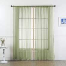 Set Of Two (2) Sheer Window Curtains Panels With Rod Pocket Drape Set Multiple Lengths (63", 84", 95", 108", 120" L) Solid Colors - Sage Green - View 1