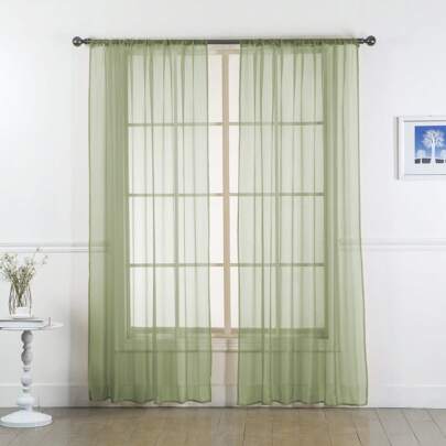 Set Of Two (2) Sheer Window Curtains Panels With Rod Pocket Drape Set Multiple Lengths (63", 84", 95", 108", 120" L) Solid Colors