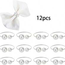 4pcs/12pcs Elegant Pearl Napkin Rings,Stainless Steel Napkin Buckle For Dining Room,Daily Table Decor,Wedding Party And Hotel Table Decor - Multicolor - View 9