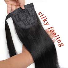 100g Ponytail Human Hair Extensions Straight Wrap Around Horsetail 1 Piece 100% Remy Human Hair 10"-32" Straight 100% Human Hair Ponytail Extension For Women - Natural Black - View 9