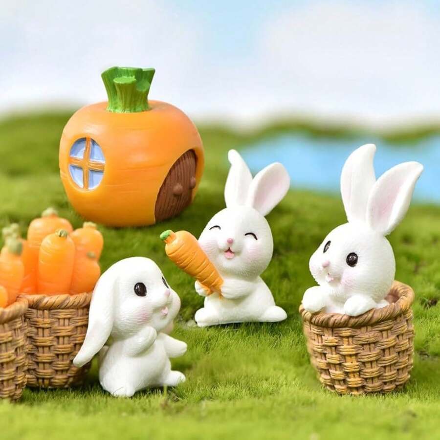 7 món - Tượng thỏ và cà rốt mini, tượng thỏ Phục Sinh bằng nhựa, đồ trang trí sân vườn thu nhỏ cho trứng Phục Sinh, trang trí bánh DIY, nhà cửa, đồ thủ công trang trí, đồ trang trí hình thỏ, đồ trang trí Phục Sinh. - Nhiều màu - Xem 1