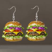 1 Pair 2D Flat Fashionable Acrylic Hamburger Earrings, Unique Personalized Charm, Daily Wear & Party, There May Be Color Differences Due To Lighting During Photography.