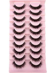 HBZGTLAD 10 对自然蓬松浓密猫眼睫毛，5D 自然假睫毛，柔软水貂毛效果交叉睫毛，自然睫毛延长化妆浓密假睫毛 - 黑色 - 查看 3