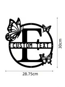一片式可定制蝴蝶图案26个字母金属铁艺装饰个性家族名字铁艺标志时尚字母家居墙饰适用于客厅门口室内花园金属装饰 - 黑色 - 查看 11