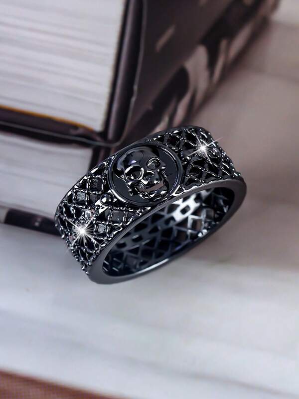 1 Peça Anel de Crânio Vintage Punk Elegante e Brilhante com Design Oco e Micro-Incrustado de Zircônia, Adequado para Decoração de Festa Masculina