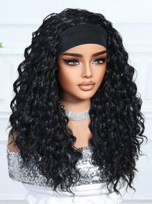 Natural And Realistic High Quality Women's Chemical Fiber Hairband Wig Black 20-Inch Long Curly Hair Hairband Wig Synthetic Heat Resistant Fiber Material Suitable For Holiday Travel Family Party Role Play Daily Wear - Black - View 5