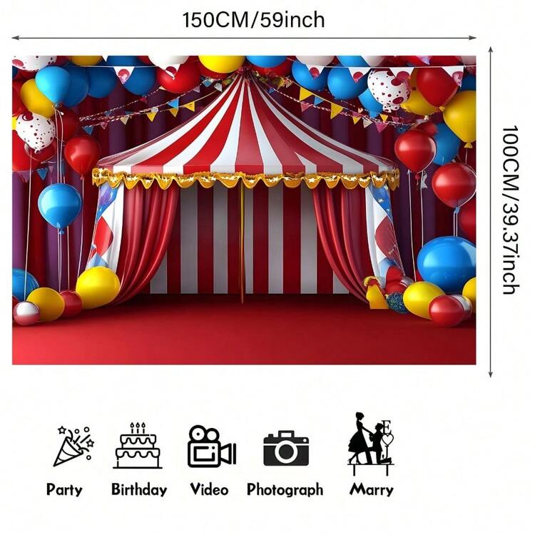 1 Peça Painel de Bottom Temático de Carnaval, com Estrelas Cintilantes, Balões Vívidos e Palhaços. Adequado para Decoração Doméstica, Celebrações de Aniversário e Comemorações, este Bottom Fotográfico Versátil pode ser reutilizado tanto em Ambientes Externos quanto Internos. - 1 peça - Visão 3