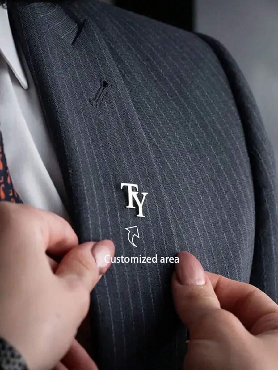 1PC Custom Double Letter Pin, Stainless Steel Initial Sound Pin, Personalized Couple Pin, Men's Suit Lapel Pin, Minimalist Men's Jewelry. - Multicolor - View 1