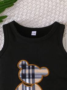 2pcs/Set Baby Boy Cute Bear Embroidered Top And Loose Casual Shorts Set, Summer Short Sleeve