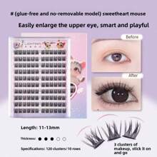 60 grupos/10 filas de pestañas postizas de conejo de nueve colas sin pegamento para gatos de cara grande, pestañas de zorro de nueve colas autoadhesivas y segmentadas, una herramienta de maquillaje indispensable para viajar