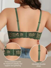Soutien-gorge lingerie sans couture avec support sans armature, vert, grande taille, en dentelle pour femmes avec une couverture complète, respirant, pour un port quotidien