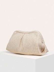 Women's Solid Color Woven Pleated Cloud Tote Bag, Vintage Style, Large Capacity, Fashion Versatile, Suitable For Shopping - Apricot - View 5