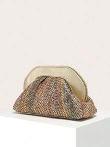 1pc Minimalist Street Fashion Vintage Crinkle Faux Straw Beach Clutch Bag