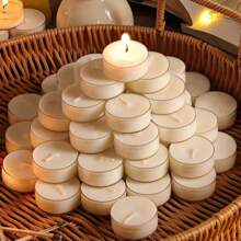 100/50/25pcs Pure Natural Soy Wax Tea Lights, 4-6 Hours Long Burning Time, Smokeless & Odorless Soy Wax Tea Candles, Ideal For Elegant & Romantic Home Use, Meditation, Anniversary, Pool, Chapel, Wedding, Church, Seasonal Celebration, And Emergency