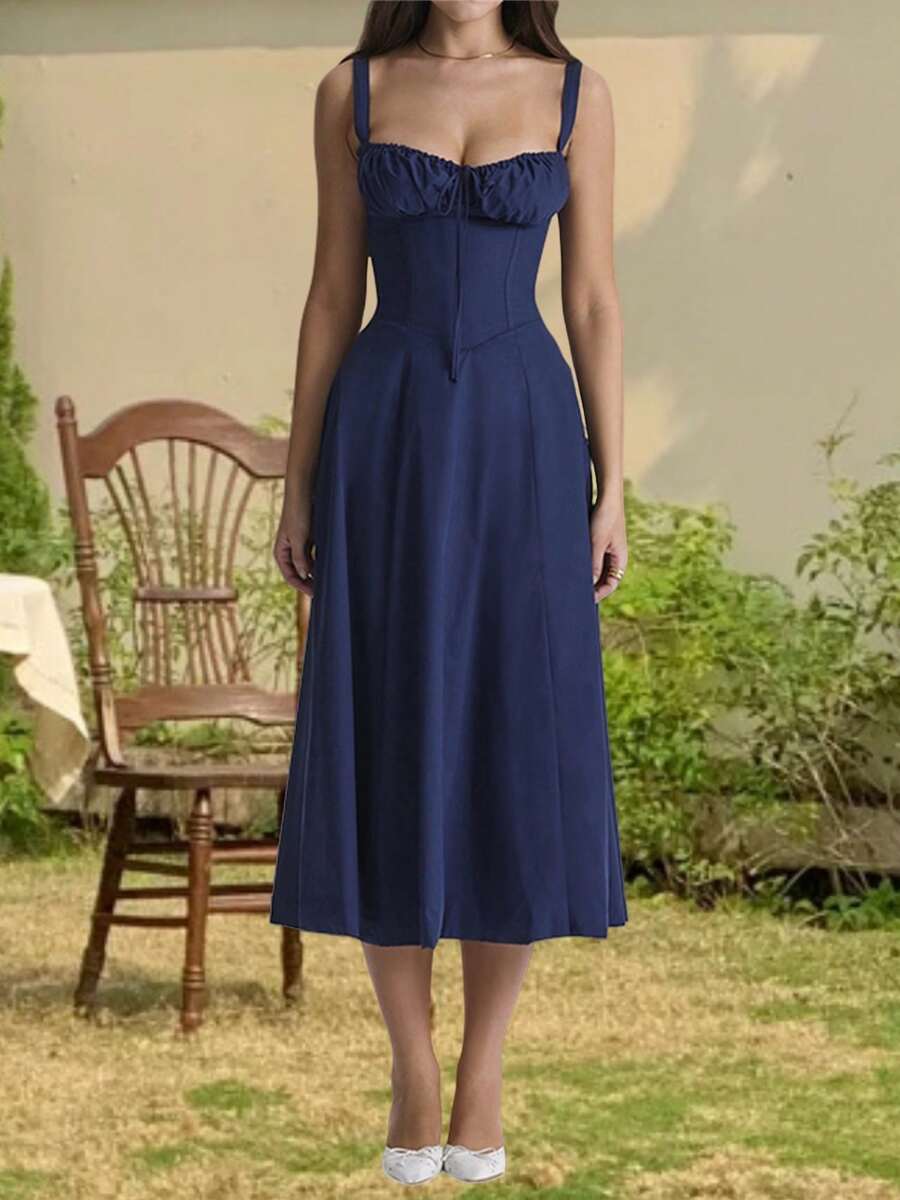 Summer Dresses For Women Y2k Sleeveless Midi Dress Bandage Formal Cocktail Prom Party A-Line Dress High Splitting Long Skirt For Nightclub Slim Fit Backless Flowy Dress Summer Vacation Beach Dress Sundress Graduation Dress French Cottagecore Floral Dress - 藍色 - 查看 1