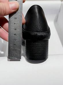 Mengshangli French Retro Square Toe Thick Heel Shoes For Women, All-Season Fashion Shallow High Heels Business Soft Leather Shoes