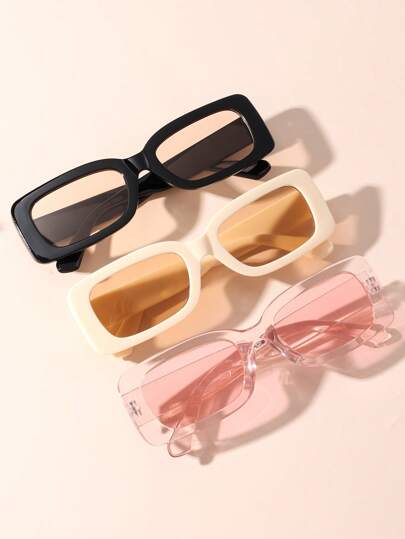 3 Pairs Of Teen Fashion Retro Casual Rectangular Decorative Glasses For Everyday Wear And Travel Beach Accessories