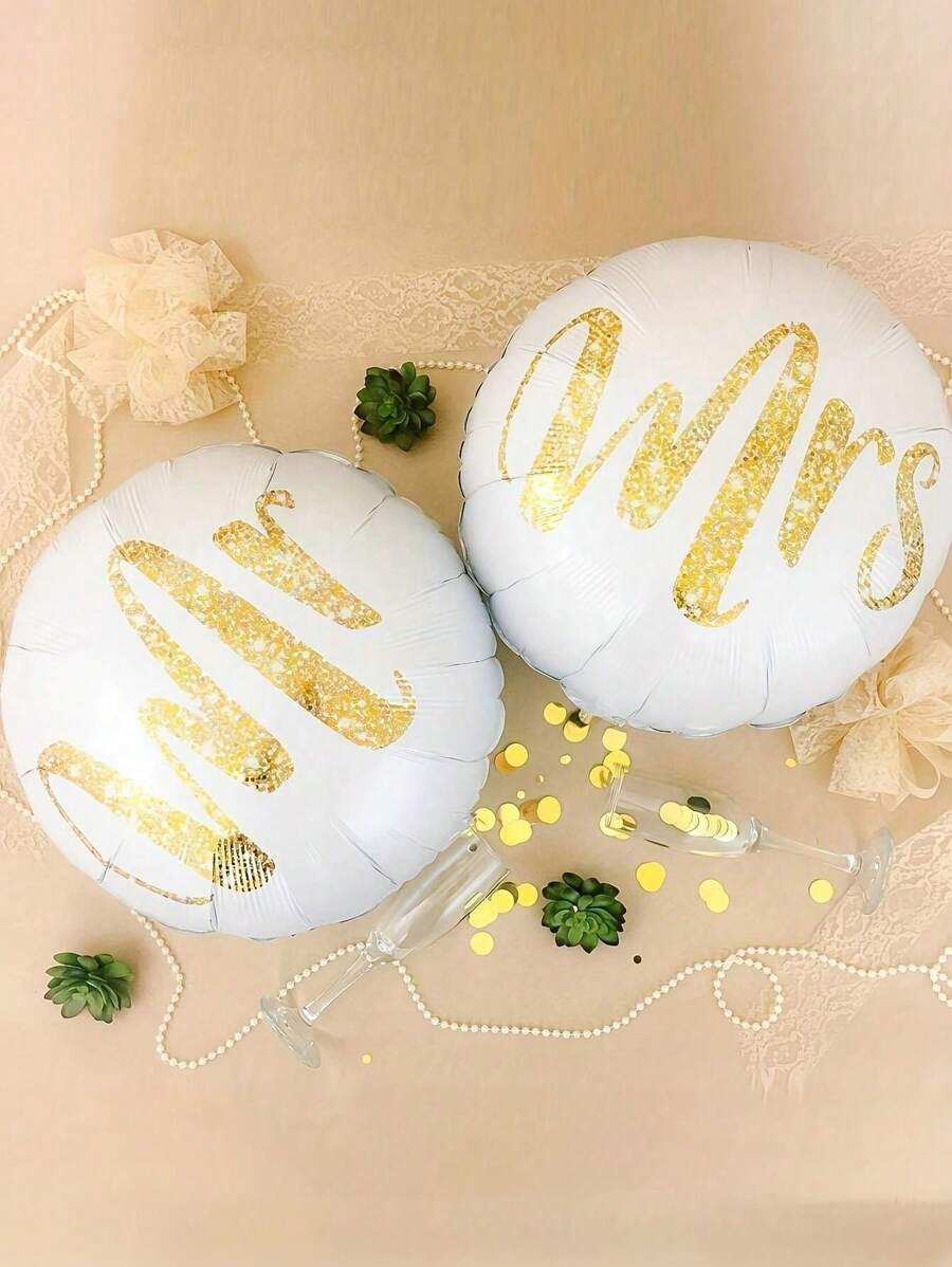 2 件装先生和夫人铝箔气球，情侣气球，适用于婚礼装饰、订婚派对、户外装饰、周年纪念照片道具