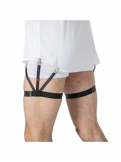 1 对男士衬衫固定带，易于调节的弹性腿吊袜带，带夹子的尖刺衬衫固定器，欧美商务风格多功能朋克时尚配饰，适合外出装扮婚礼派对和礼物秋冬配饰万圣节服装，适合青少年、青年、男士、休闲、户外、运动、度假、毕业礼物、生日、日常穿着