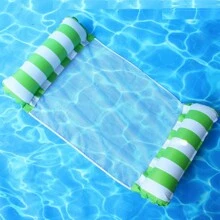 1 pieza Hamaca inflable a rayas, relajación, cama flotante con respaldo de malla, plegable, artículos esenciales de playa, juegos de natación, accesorios de playa, flotador de piscina