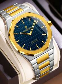 1 Stück elegante Herren Geschäftsuhren im Retro-Goldton aus rostfreiem Stahl, 30M wasserdicht, leuchtend, Quartz, Mode-Stil Herrenuhren als Geschenke für Väter