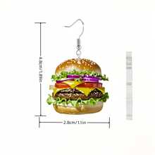 1 Pair 2D Flat Fashionable Acrylic Hamburger Earrings, Unique Personalized Charm, Daily Wear & Party, There May Be Color Differences Due To Lighting During Photography.