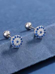 纯银可爱钻石满钻恶魔之眼耳环女款个性创意微镶锆石小耳骨钉