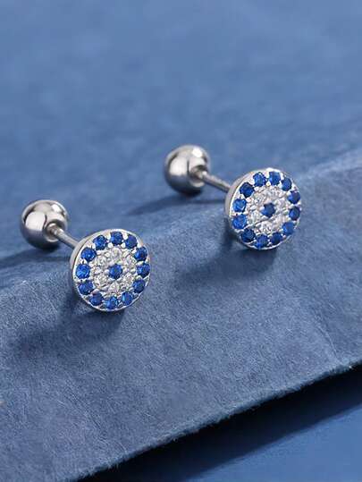 Pendientes de plata esterlina con ojos de demonio llenos de diamantes para mujeres con clavos óseos de oreja pequeños con circonita microincrustad personalizada y creativa