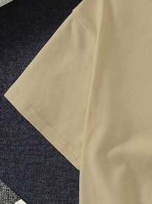 Boys' Summer Short Sleeve T-Shirt, Fashion Casual, Featuring 3D Liquid Letter Print And Round Neck Design - Khaki - View 4