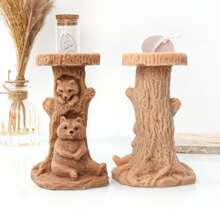 1pc DIY Tree Stump Mother Son Bear Candle Mold Handmade Sitting Animal Soap Resin Plaster Mold Mother Child Monkey Making Tool Desk Decor Gifts