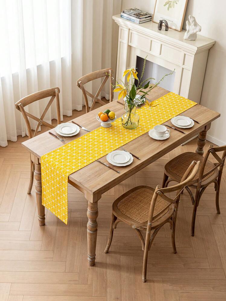 1pc Bohemian Yellow Rectangular Table Runner, Geometric Pattern, Spring/Summer Decorative Tablecloth For Buffet, Shoe Cabinet, Dust And Stain Resistant, Suitable For Home, Kitchen, Dining Room, Meals, Picnics, BBQs, Camping, Outdoor, Holidays, Parties, Daily Home Decor - Yellow - View 8