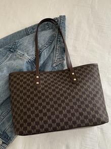 New Fashion Women's Large Capacity Full Body Print Design Letter Pattern Decoration Design Double Handle Tote Bag Suitable For Work And Commuting,School Bag,Large Capacity,Portable,Classic Casual,Business Casual,For Teen Girls Women College Students,White-Collar Workers,Perfect For Work,Back To School,Middle School,High School,College,Vacation, Fashionable Tote Bag With Zipper
