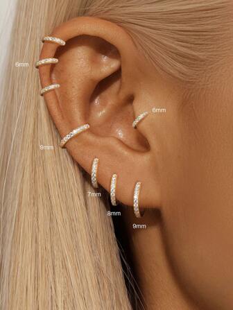 1 PC 0.1ct Moissanite 925 Sterling Silver Classic Cubic Zirconia 6mm-9mm Huggie Hoop Earrings 18K Gold Plated Hypoallergenic Tiny Cartilage Huggie Earring Piercing Jewelry For Women Daily Wear