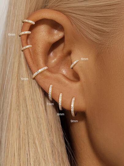 1 st 0,1ct Moissanit 925 sterlingsilver klassisk kubisk zirkonia 6mm-9mm Huggie Hoop örhängen 18K guldpläterade hypoallergena små broskörhängen piercingsmycken för kvinnor dagligt bruk