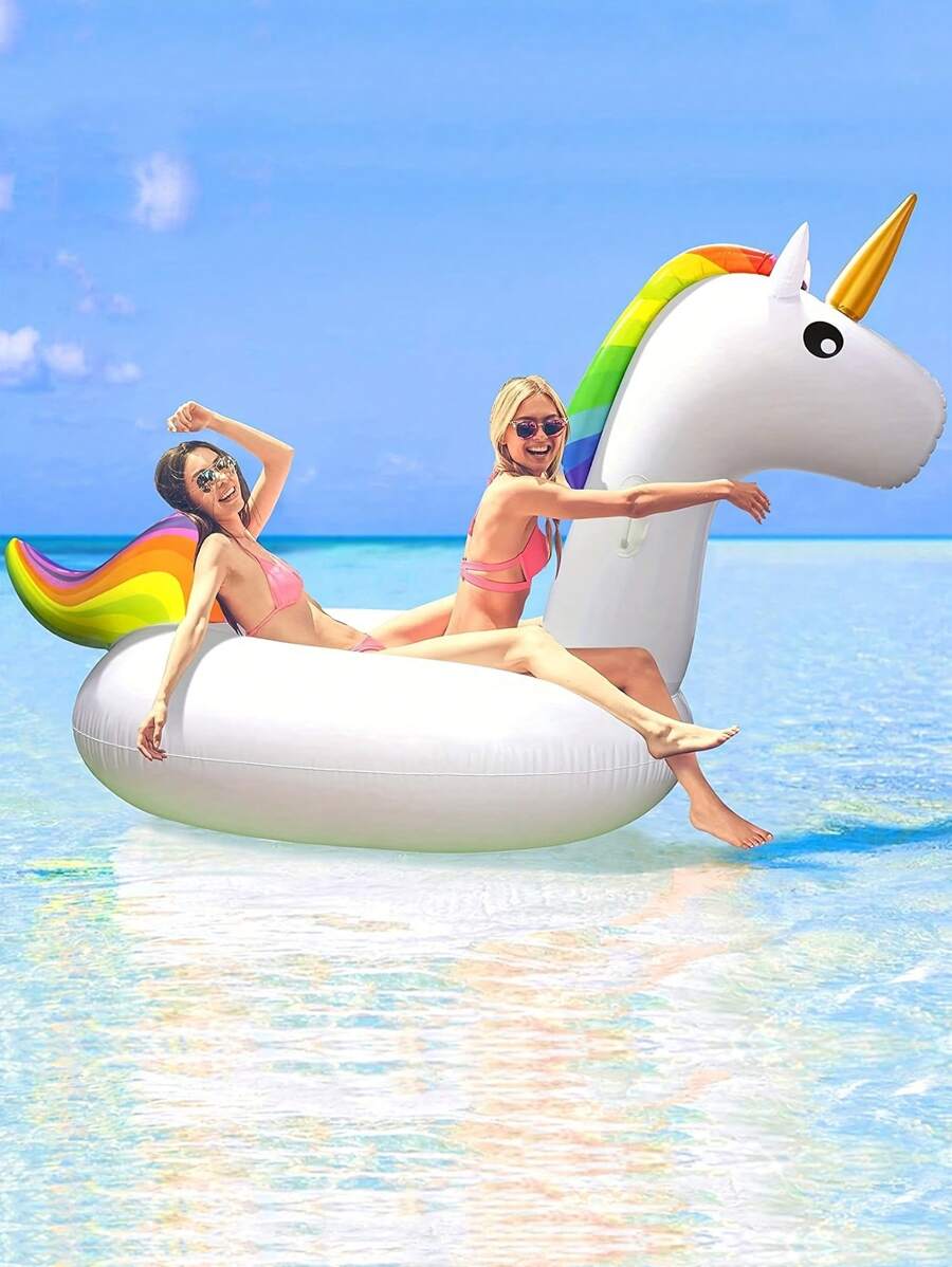 1pc Inflatable Rainbow Unicorn Floating Lounger, Adult Water Seat (Ear Shape Random)