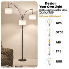 78" 3-Light Modern Ary Switch Black Arc Floor Lamp With Linen Drum