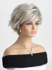 女士时尚蓬松短卷发渐变金色 10 英寸合成纤维妈妈假发带侧刘海适合日常穿着万圣节服装节日派对 - 彩色 - 查看 3