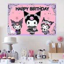 Sanrio Licensed 1PC Black Kulomie Birthday Party Decorative Background Banner Cartoon Theme Shower Party Perfect Decorative Supplies Bedroom Tapestry Photo Background Booth Props 82.7*59.1 *39.4/39.4*29.5 Inches