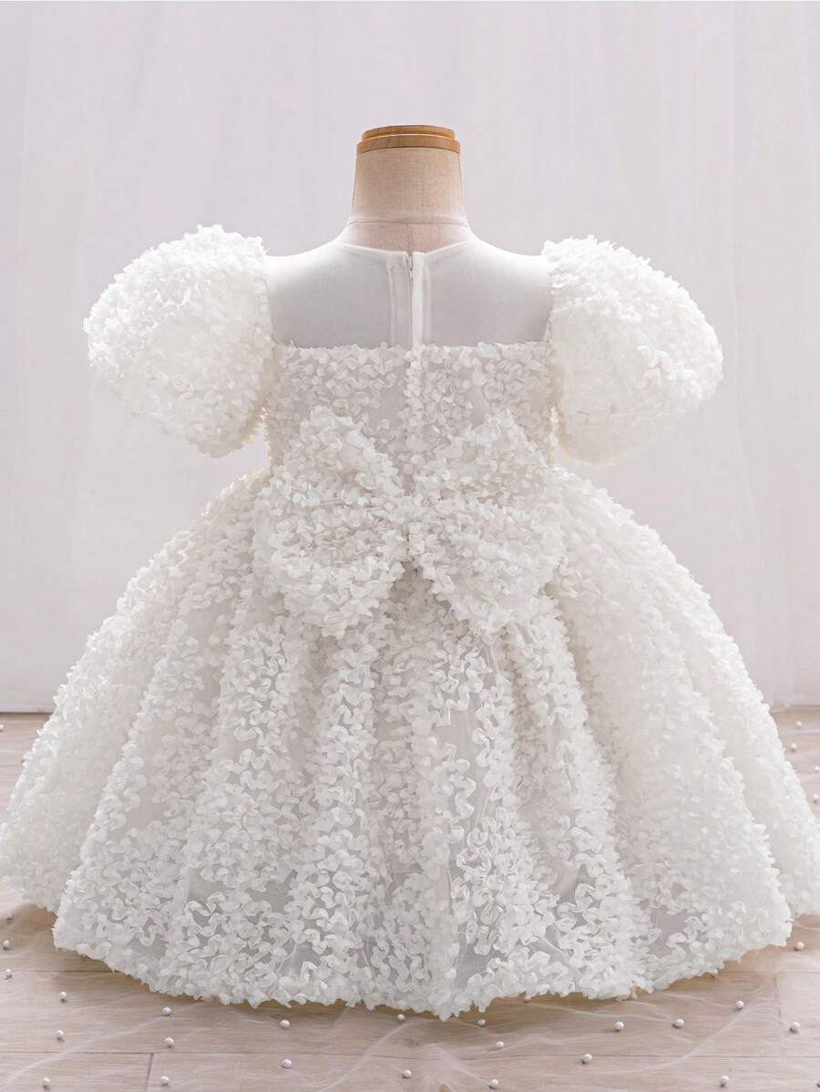 White 3D Floral Girls Pageant Dress, Elegant And Beautiful, Suitable For Birthday Party, Wedding, Stage Performance And Other Occasions
