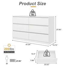 6 Drawer Dresser For Bedroom, Wide Storage Cabinet, Chest Of Drawers & Dresser, For Living Room, Bedroom, TV Room, Entryway Furniture - 白色 - 查看 8
