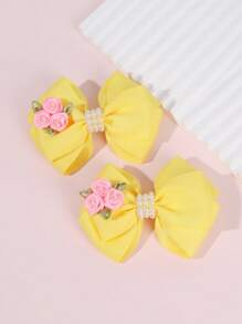 2 lazos para el pelo amarillos para mujeres y niñas, lazo de cinta de grogrén de color liso, pinzas de cocodrilo con flores y perlas, bonitas pinzas para el pelo con lazo para decoración, regalos de cumpleaños y vacaciones, pasadores de moño para niñas, accesorios para el cabello para mujeres