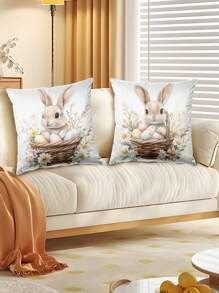 4 件套可爱复活节兔子和鸡蛋篮印花枕套，简约装饰靠垫套，适用于沙发、卧室、客厅、节日礼物，不含枕头，印花位置随机 - 彩色 - 查看 6