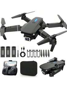 Nuevo E88(3 pilas) RC Drone 4K Professinal Con 1080P Gran Angular Doble HD Cámara Plegable RC Helicóptero WIFI FPV Altura Hold - Negro - Ver 2