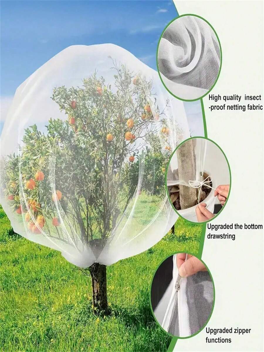 1pc Large Garden Net Bag Plant Clip With Zipper And Drawstring & Protective Equipment-Insect And Bird Prevention, Suitable For Fruit Trees, Vegetables, Shrubs And Flowers To Prevent Insects. - White - View 1