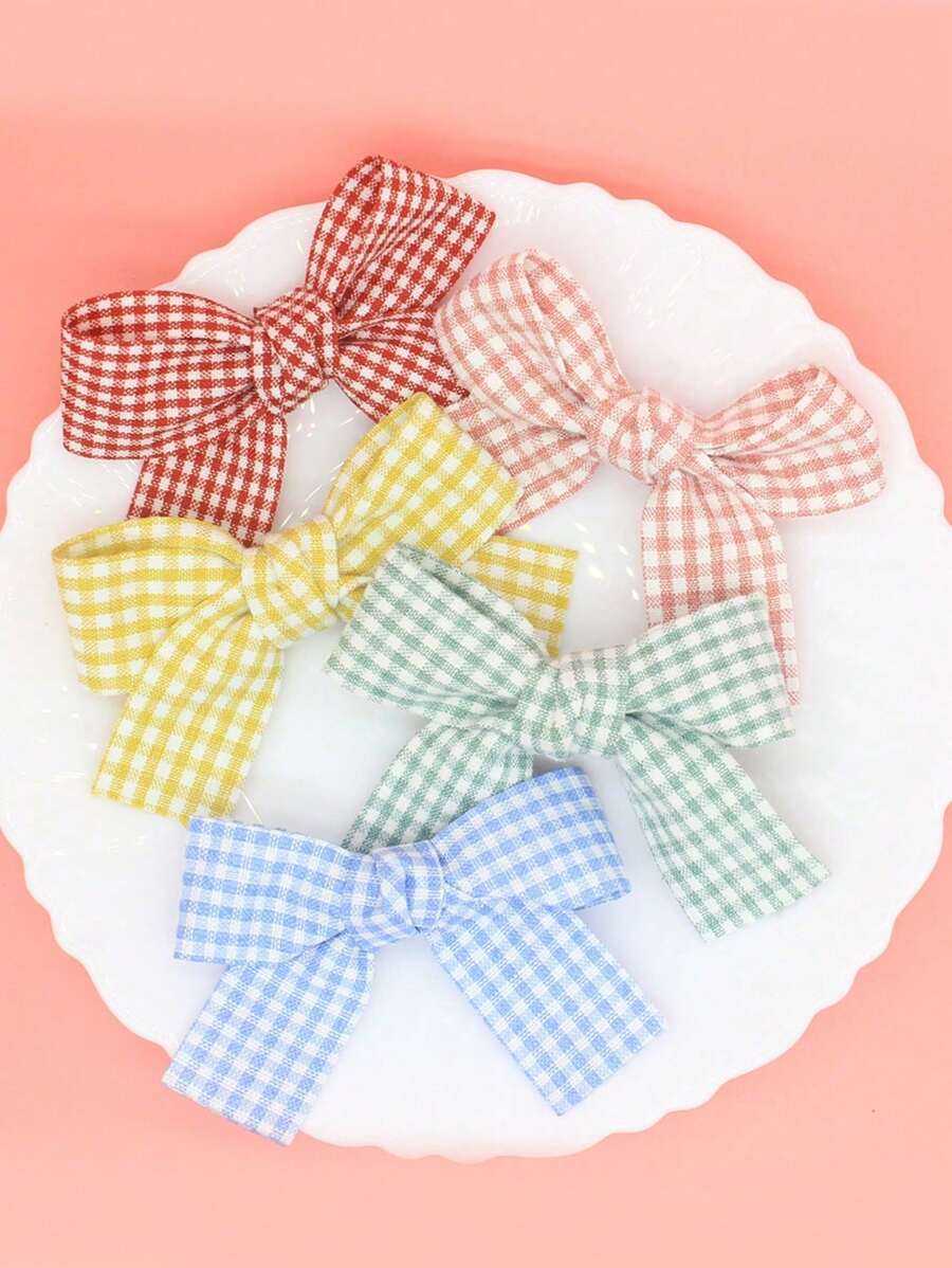 5pcs Vintage Colorful Plaid Butterfly Hair Clips, Suitable For Daily Outfit - Multicolor - View 1