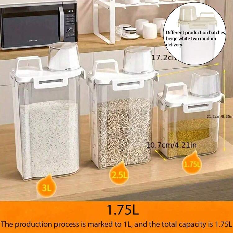 Household Multi-Grain Storage Container, Kitchen Rice Canister With Scoop, Kitchen Storage Utensils, Organizer, Room Decoration, Suitable For Kitchen, Restaurant, Party, Camping, Gathering, Gift For Friends, Family Gift - White - View 2